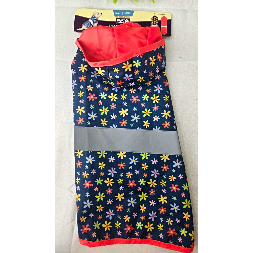 Heart to Tail Pet Dog Rain Jacket Coat Small Floral Reversible Coral Pink ALDI
